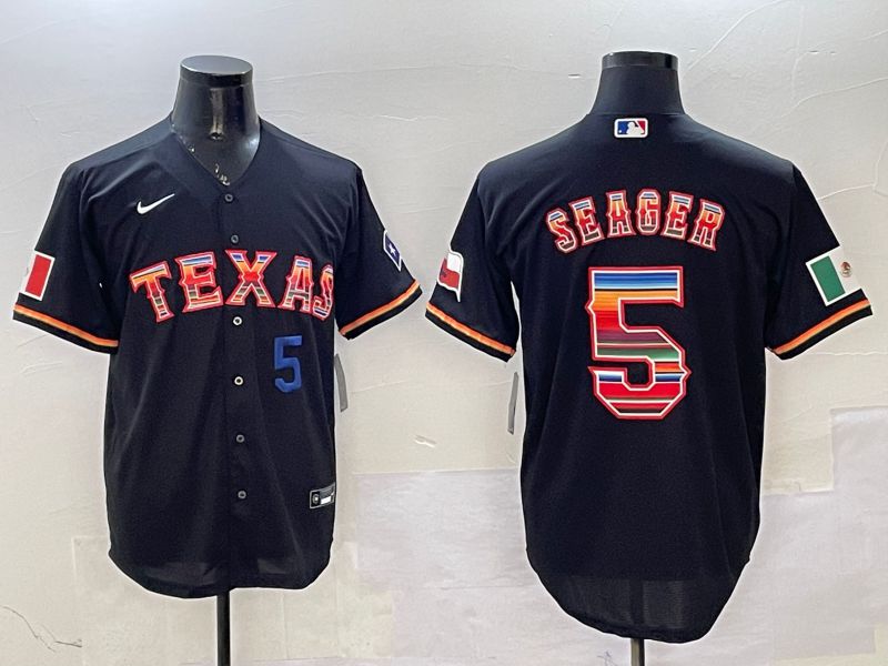 Men Texas Rangers #5 Seager Black Mexico 2025 Nike MLB Jersey style 3